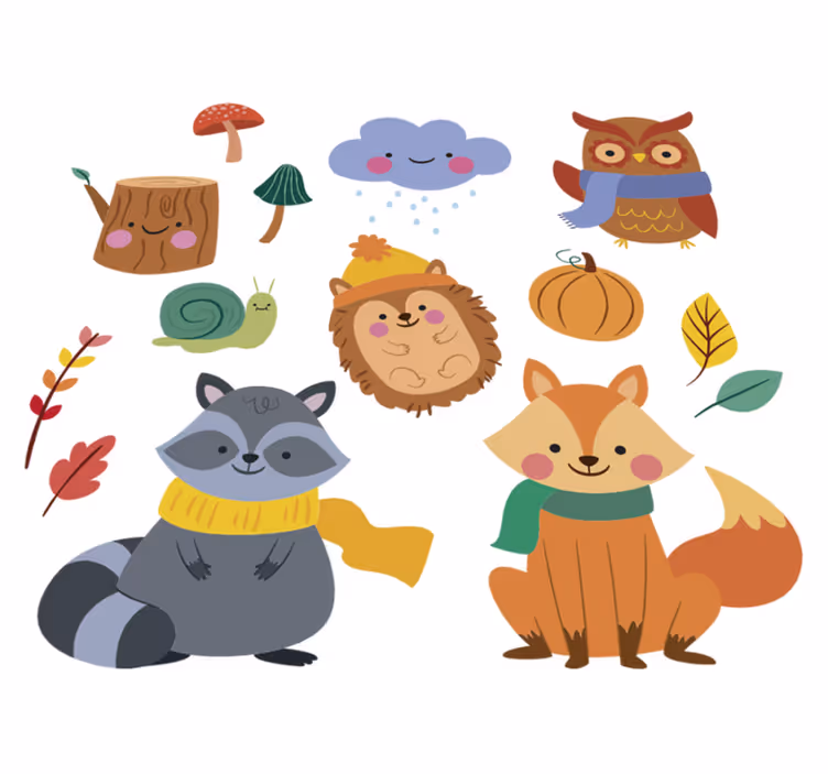 Autumn flowers and animals animal vinyl carpet - TenStickers