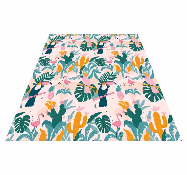 Animal vinyl carpet with tropical birds and leaves - TenStickers