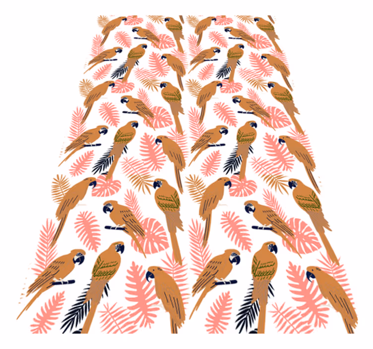 Animal vinyl carpet with orange parrots and pink flowers - TenStickers