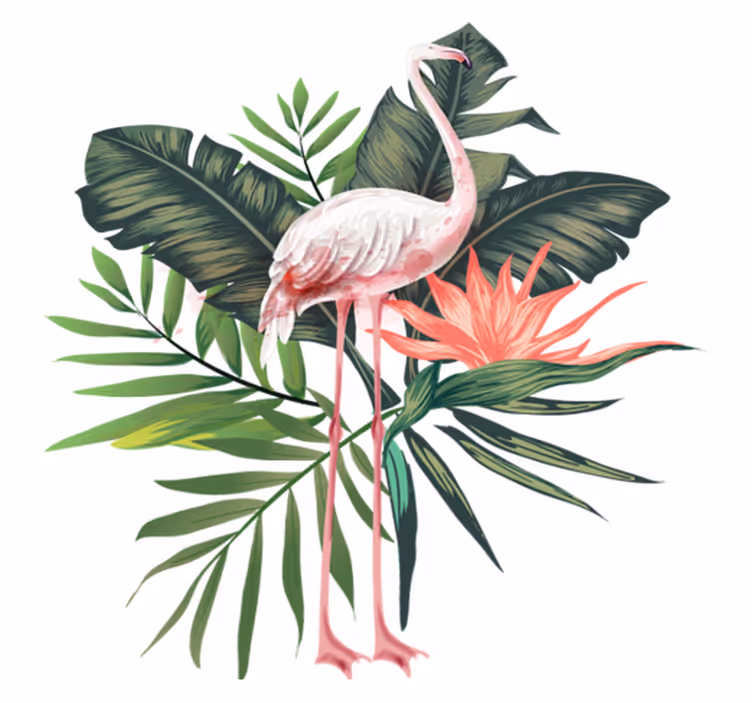 Animal vinyl carpet watercolor flamingo and leaves - TenStickers