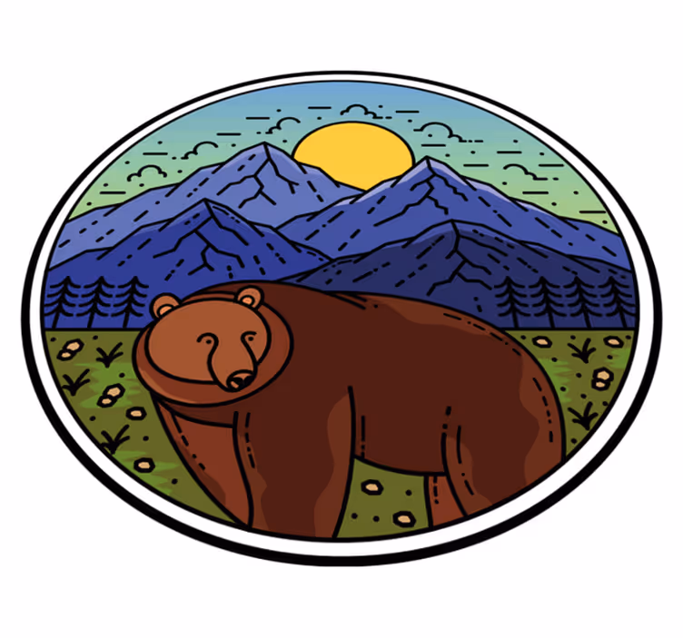 Animal vinyl carpet round bear in the mountains - TenStickers