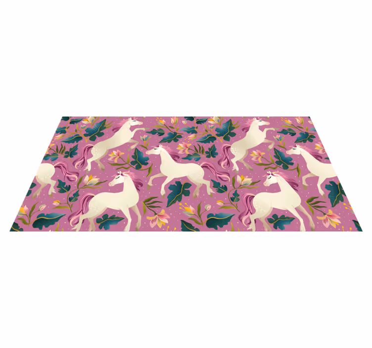 Animal vinyl carpet with pink floral horse design - TenStickers