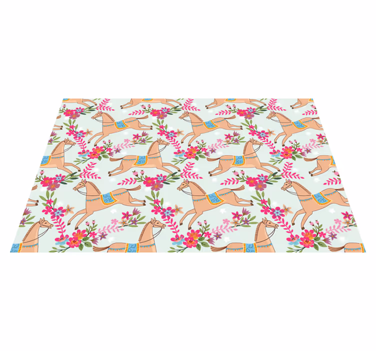 Animal vinyl carpet with pink floral horse design - TenStickers