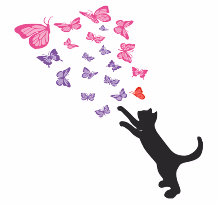Animal vinyl carpet playful cat butterflies - TenStickers
