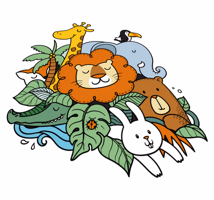 Animal vinyl carpet playful animal scene - TenStickers