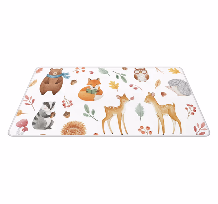 Whimsical woodland watercolor kitchen vinyl carpet - TenStickers