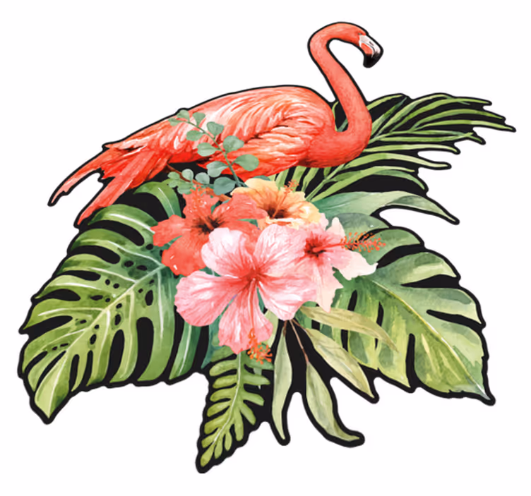 Animal vinyl carpet flamingo with flowers - TenStickers