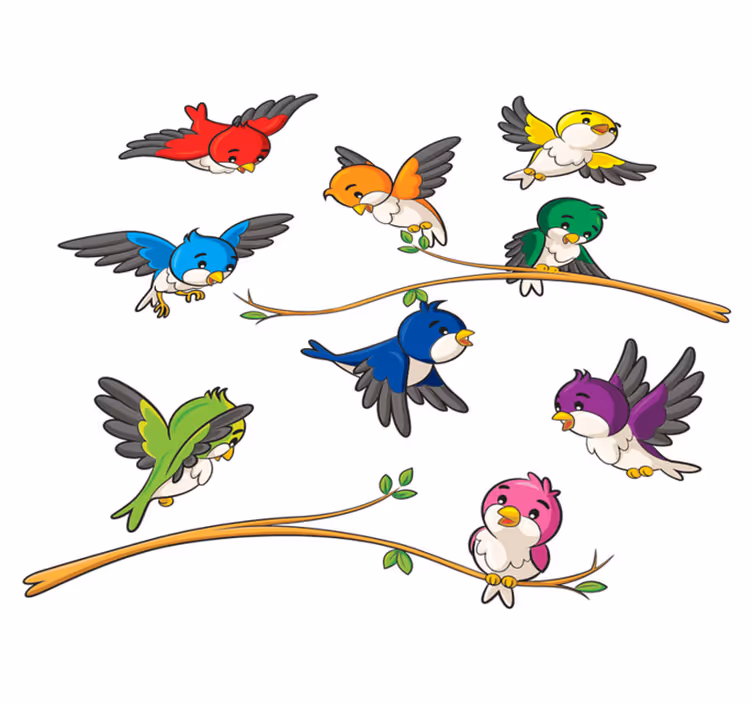 Colorful little birds animal vinyl carpet - TenStickers