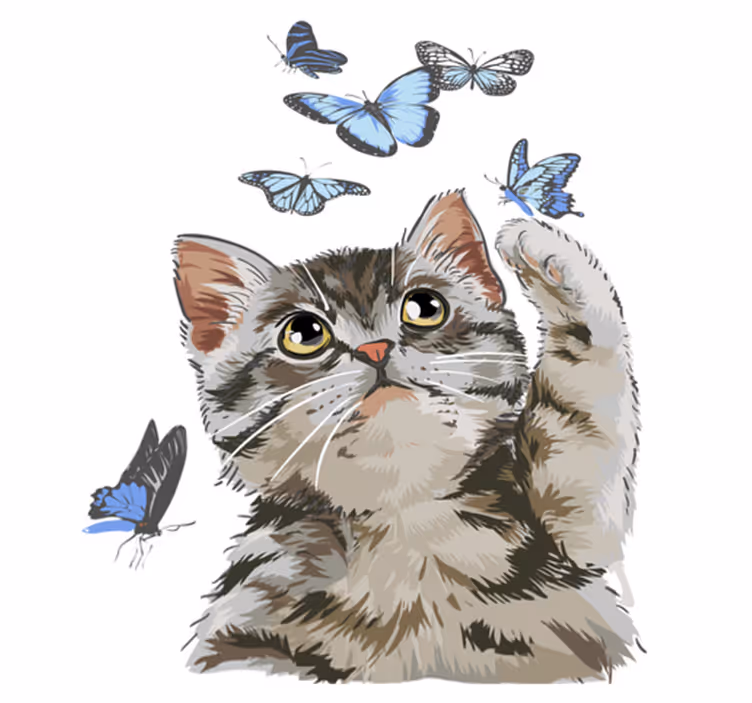 Animal vinyl carpet kitty with blue butterflies - TenStickers