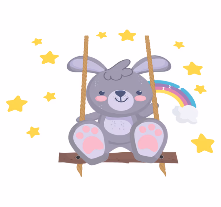 Animal vinyl carpet bunny on starry swing - TenStickers
