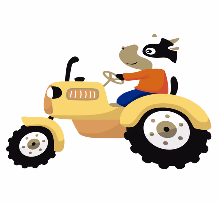 Animal vinyl carpet cow on tractor design - TenStickers