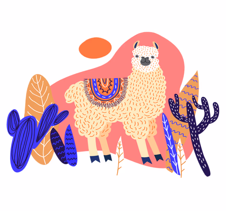 Animal vinyl carpet featuring peruvian llama and cactus - TenStickers
