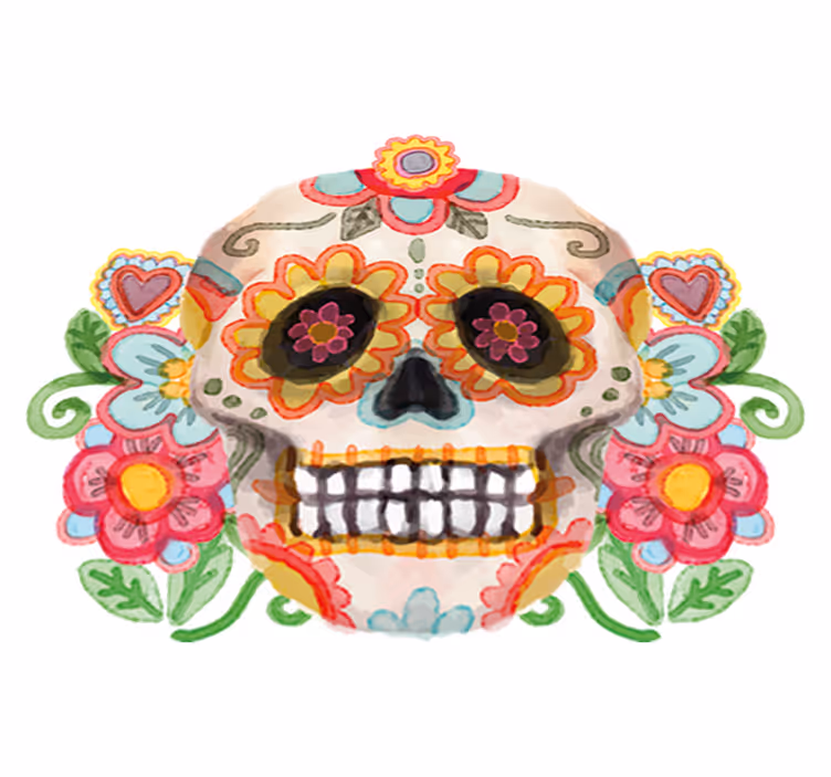 Halloween vinyl carpet aquarella floral skull - TenStickers