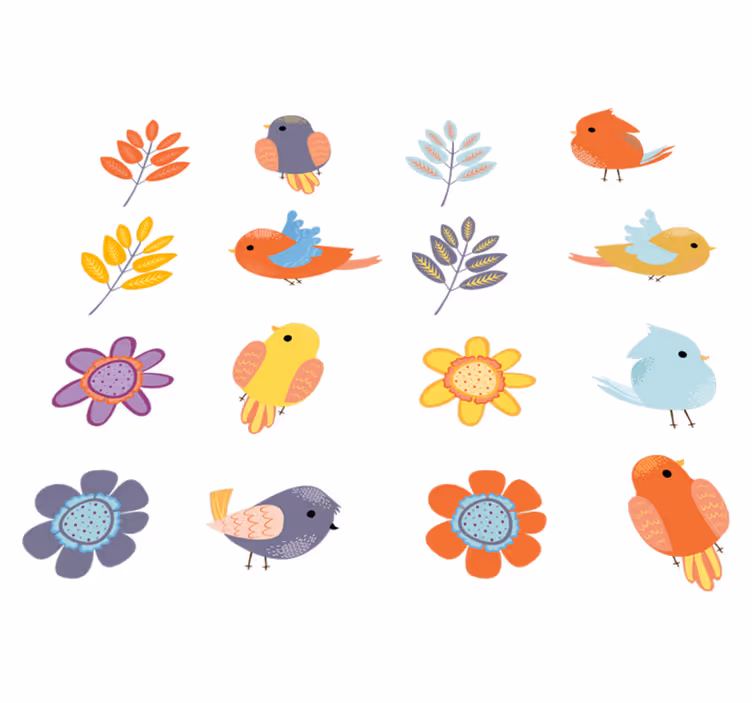 Floral vinyl carpet spring bird set - TenStickers