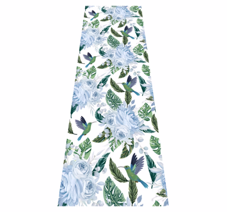 Floral vinyl carpet with blue garden flowers and birds - TenStickers