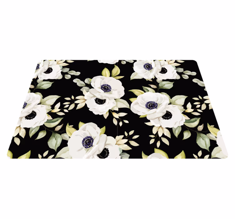 Floral vinyl carpet in elegant black design - TenStickers