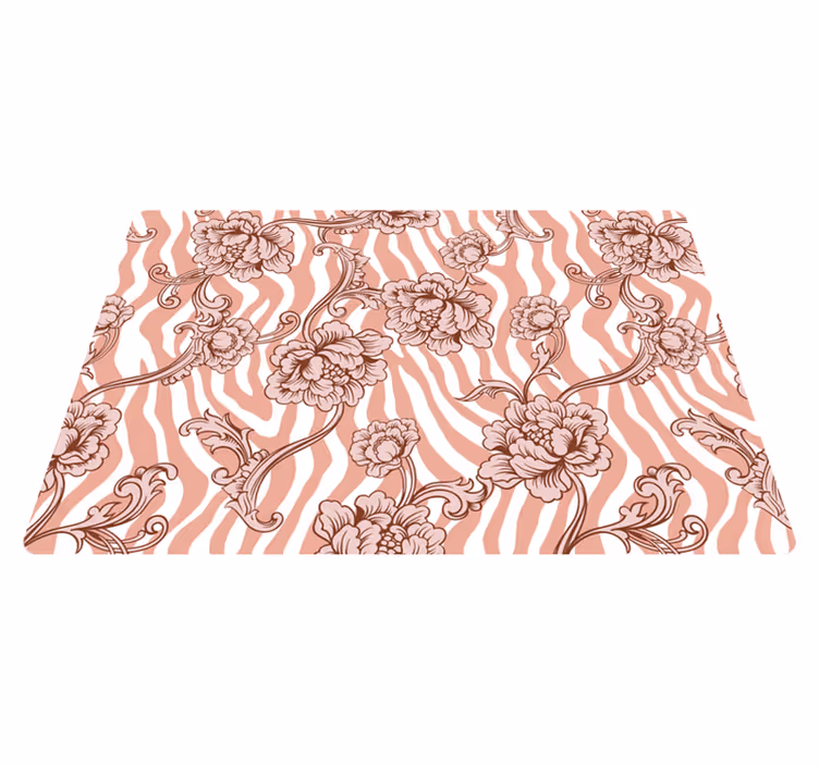 Floral vinyl carpet with zebra print and coral flowers - TenStickers