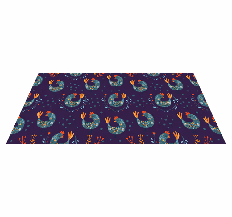 Purple chickens and flowers floral vinyl carpet - TenStickers
