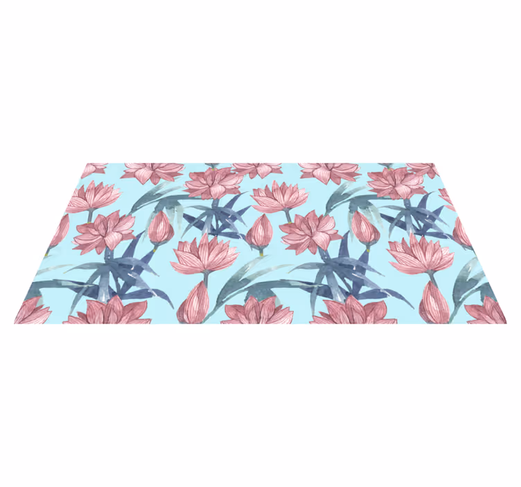 Flower rug in blue watercolor flowers - TenStickers