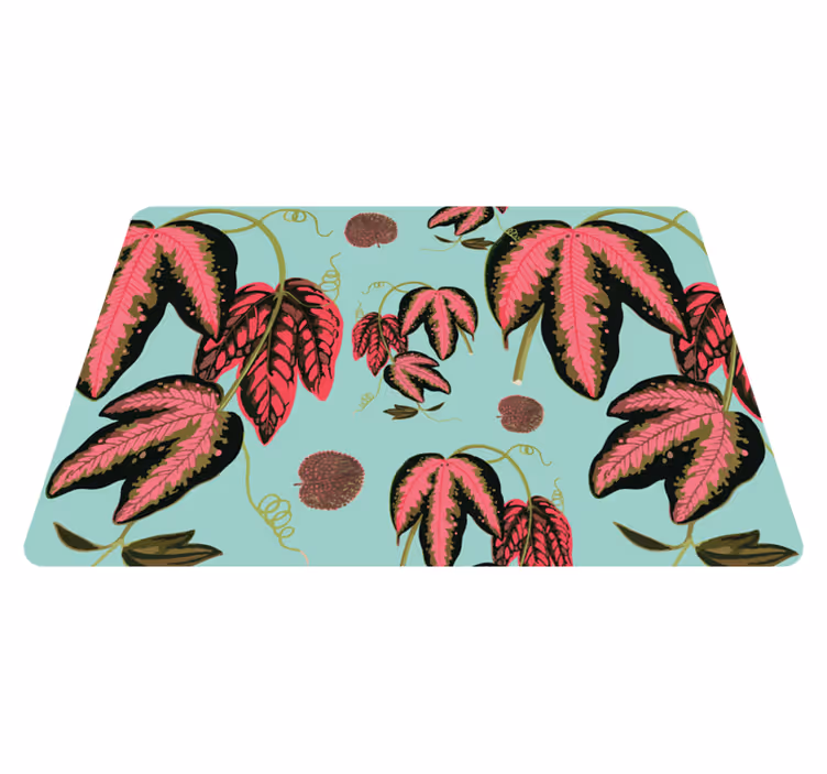 Floral vinyl carpet in green and red maranta - TenStickers