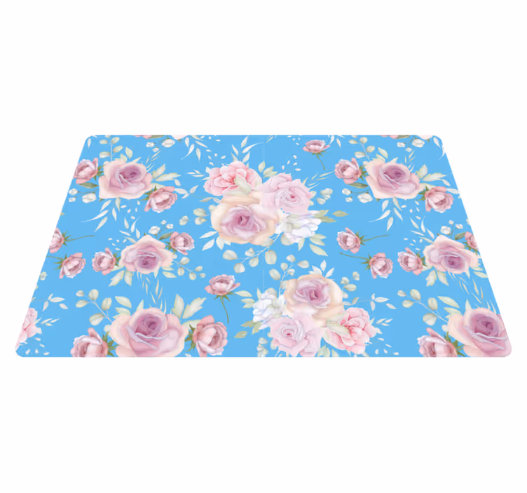Floral vinyl carpet with roses on a blue background - TenStickers