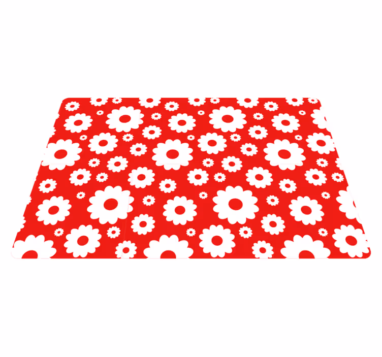 Floral vinyl carpet white daisies on red - TenStickers