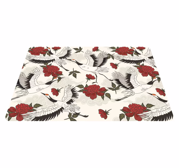 Floral vinyl carpet with calming earth tones bird pattern - TenStickers