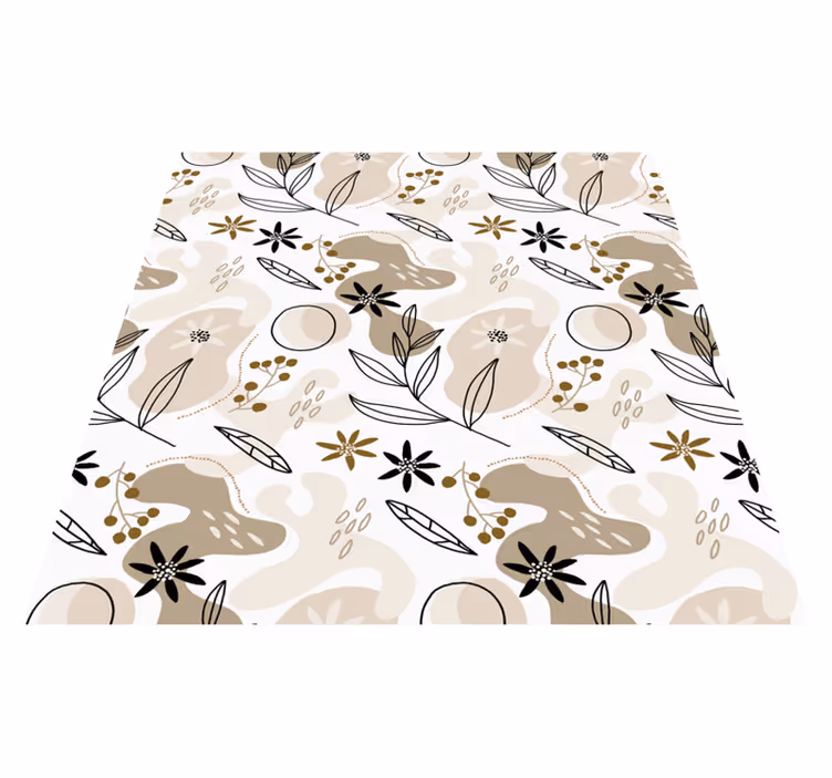 Floral vinyl carpet with stylish pink and beige leaves - TenStickers