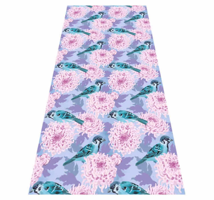 Floral vinyl carpet pink garden flowers with birds - TenStickers