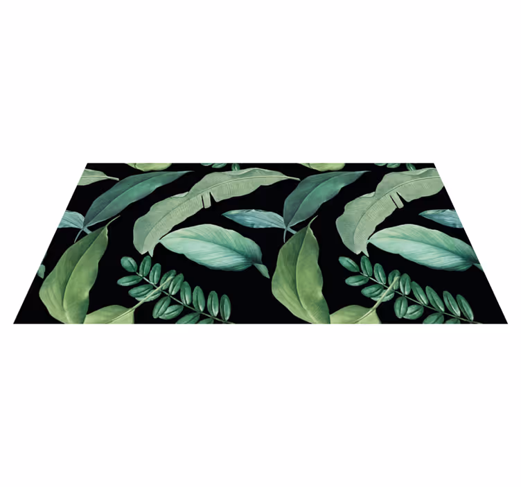 Floral vinyl carpet dark gray forest leaves night - TenStickers