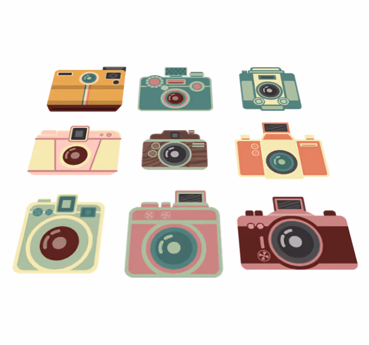 Dining room vinyl carpet vintage cameras - TenStickers