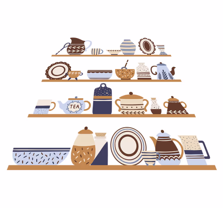 Kitchen vinyl carpet with dishware shelving - TenStickers