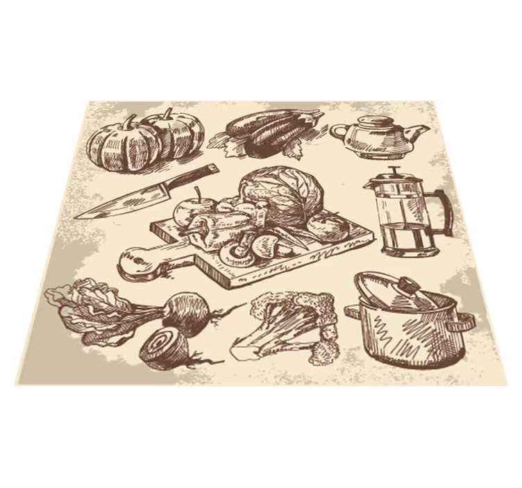 Vintage illustration kitchen vinyl carpet - TenStickers