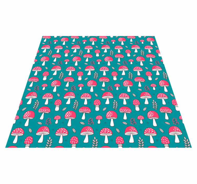 Floral vinyl carpet with classic mushrooms on turquoise - TenStickers