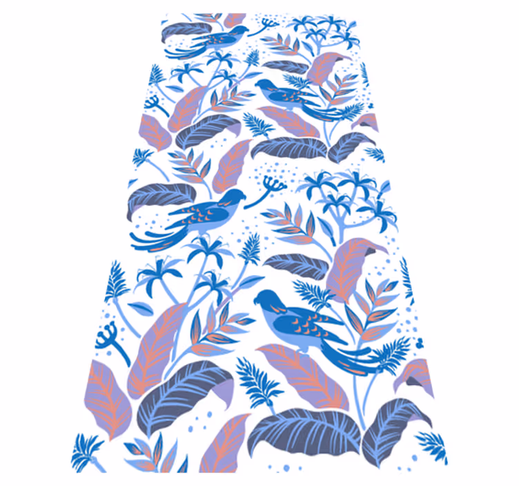 Floral vinyl carpet with blue and pink birds on leaves - TenStickers
