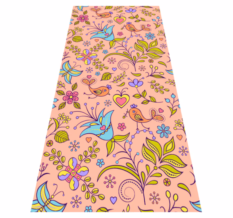 Floral vinyl carpet with bird and butterfly design - TenStickers