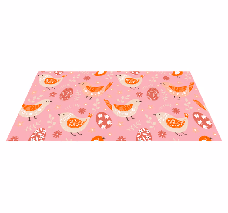 Floral vinyl carpet in pink folk art with birds - TenStickers
