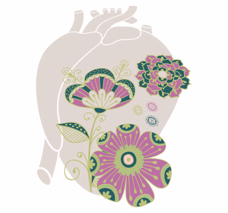 Floral vinyl carpet anatomic heart with red flowers - TenStickers