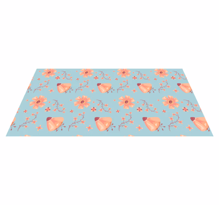 Floral vinyl carpet with orange flowers on blue - TenStickers