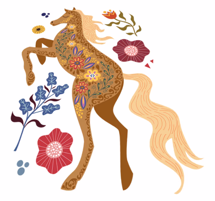 Floral vinyl carpet wild horse folklore design - TenStickers