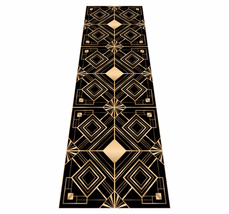 Geometric vinyl carpet with modern black and gold art - TenStickers