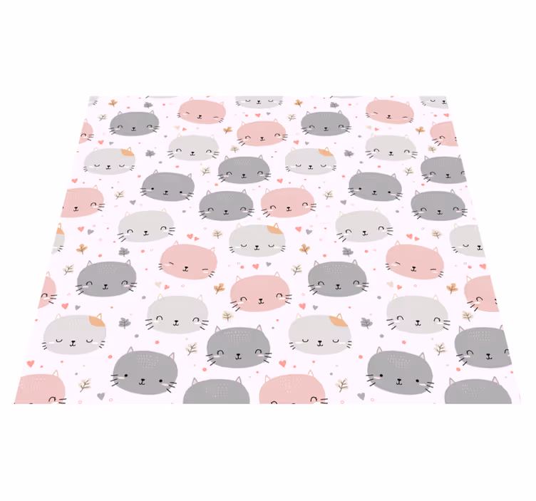 Cute grey and pink kittens bedroom vinyl carpet - TenStickers