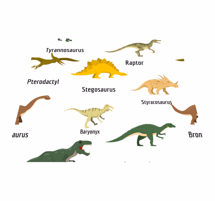 Bedroom vinyl carpet featuring named realistic dinosaurs - TenStickers