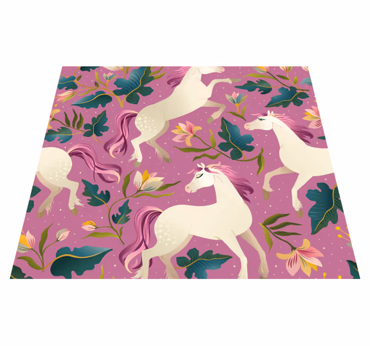 Bedroom vinyl carpet with pink floral horse design - TenStickers
