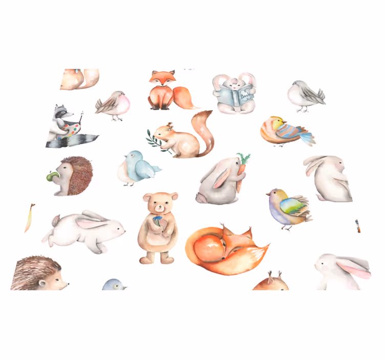 Kids vinyl carpet featuring simple forest animals - TenStickers