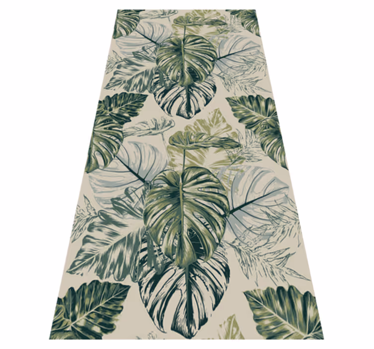 Bedroom vinyl carpet in faded beige monstera shapes - TenStickers
