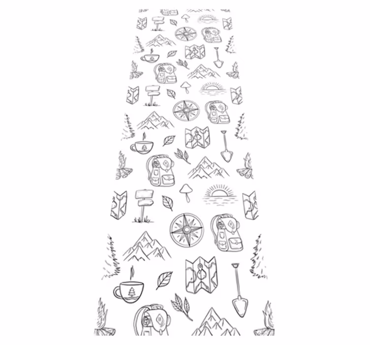 Bedroom vinyl carpet with hand-drawn compass and mountains - TenStickers