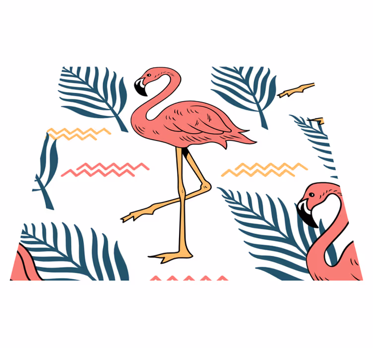 Bedroom vinyl carpet with tropical leaves and flamingos - TenStickers