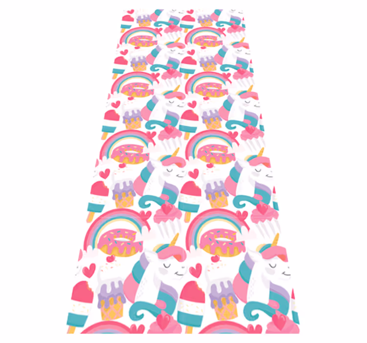 Bedroom vinyl carpet featuring unicorns and rainbows - TenStickers