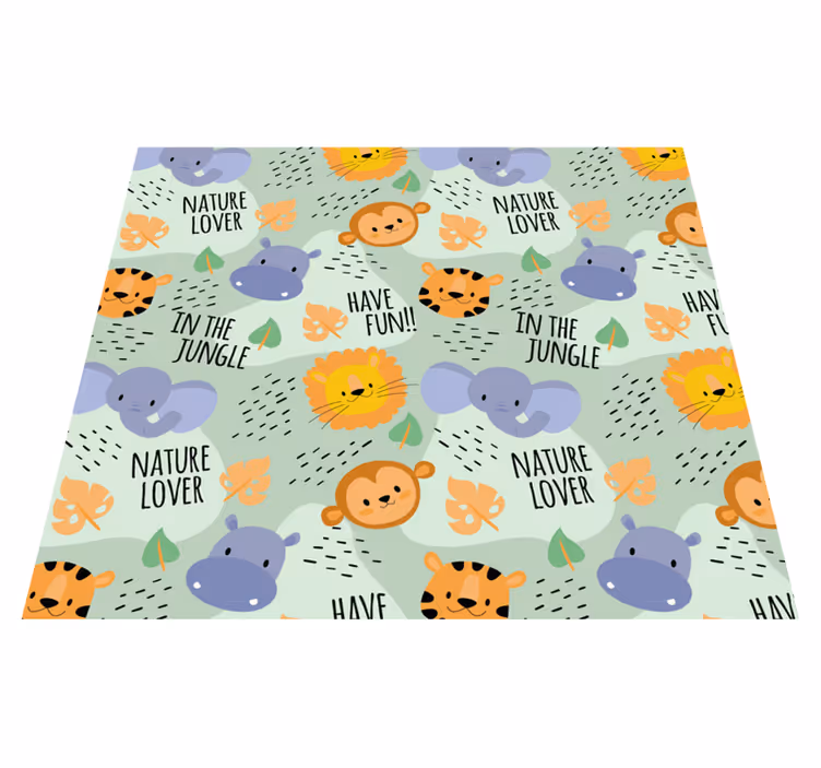 Kids vinyl carpet featuring green jungle animals - TenStickers